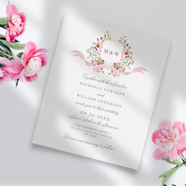 Convite de Casamento com Brasão Floral em Aquarela (Criador carregado)