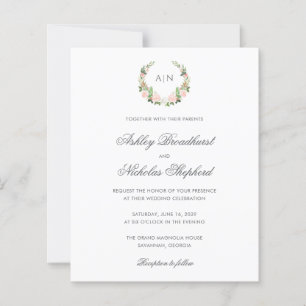 Convite de Casamento com Brasão Floral em Aquarela