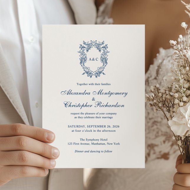 Convite de Casamento com Brasão Monograma em Estil (Criador carregado)