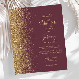 Convite de Casamento com Brilho Dourado e Burgundy