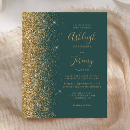 Convite de Casamento com Brilho Dourado e Verde Es