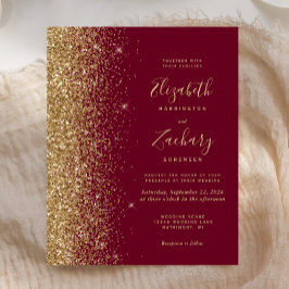 Convite de Casamento com Brilho Dourado e Vermelho