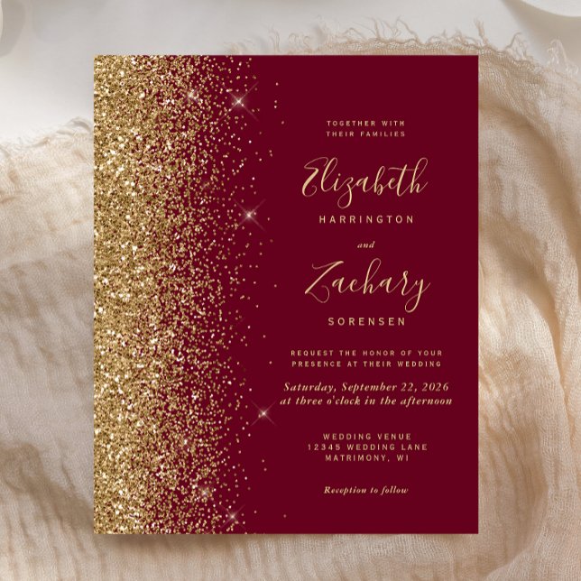 Convite de Casamento com Brilho Dourado e Vermelho (Criador carregado)