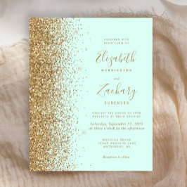 Convite de Casamento com Brilho Dourado Verde Ment