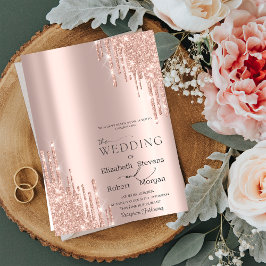 Convite de Casamento com Brilho em Dourado Rosa de