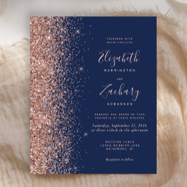 Convite de Casamento com Brilho em Dourado Rosa Or