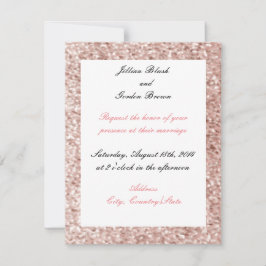 Convite de Casamento com Brilho Falso Rosa Bege
