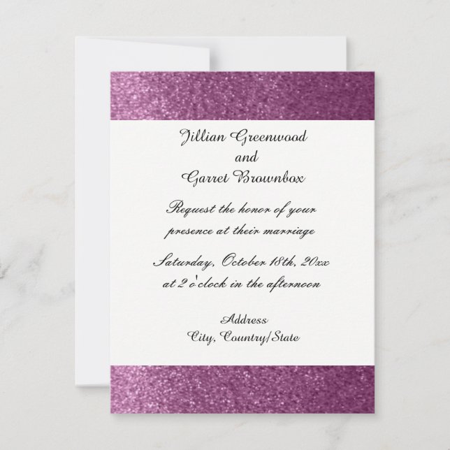 Convite de Casamento com Brilho Falso Roxo (Frente)