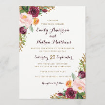 Convite de Casamento com Brilho Floral em Dourado