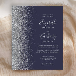 Convite de Casamento com Brilho Prata Azul Escuro 