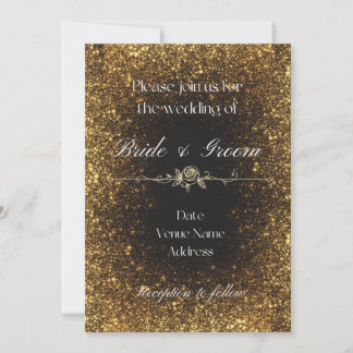 Convite de Casamento com Brilho Preto e Dourado