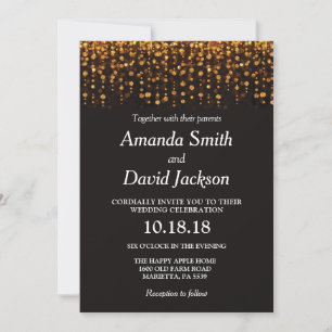 Convite de Casamento com Brilho Preto e Dourado