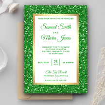 Convite de Casamento com Brilho Verde e Folha de O