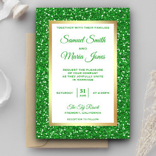 Convite de Casamento com Brilho Verde e Folha de O