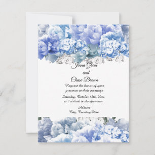 Convite de Casamento com Buquê Azul Monocromático