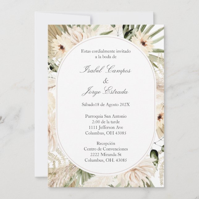 Convite de casamento com buquê de flores brancas (Frente)