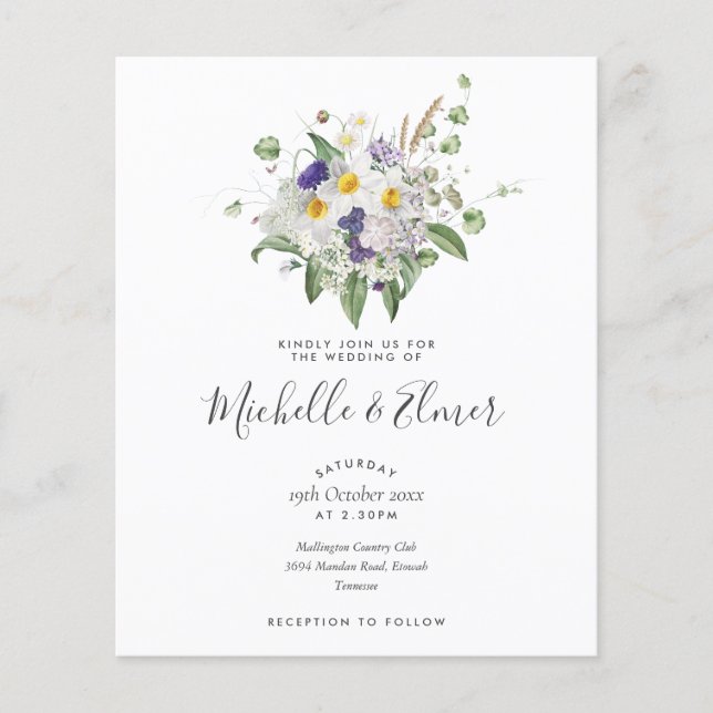 Convite de Casamento com Buquê de Flores Silvestre (Frente)