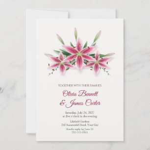 Convite de Casamento com Buquê de Lírios Pink Star