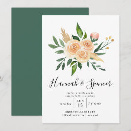 Convite de Casamento com Buquê de Rosas Pêssego