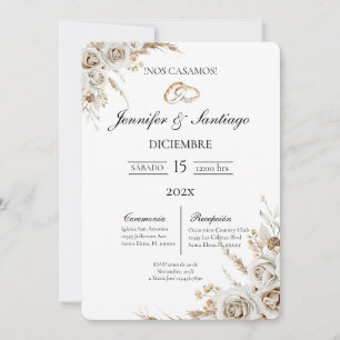 Convite de casamento com buquê e anel