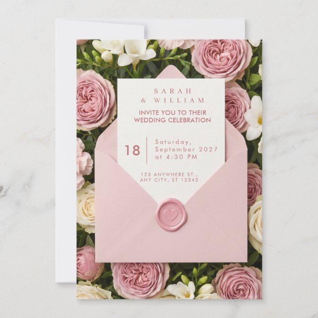 Convite de Casamento com Buquê Floral e Selo de Ce (Frente)