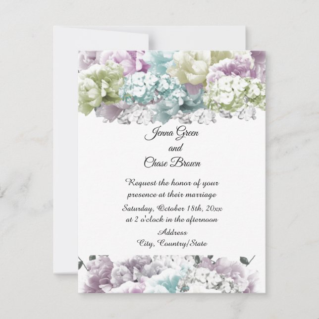 Convite de Casamento com Buquê Pastel Misto (Frente)