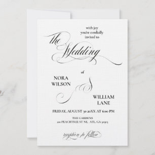 Convite de Casamento com Caligrafia Clássica Elega