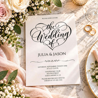 Convite de Casamento com Caligrafia de Coração Ele