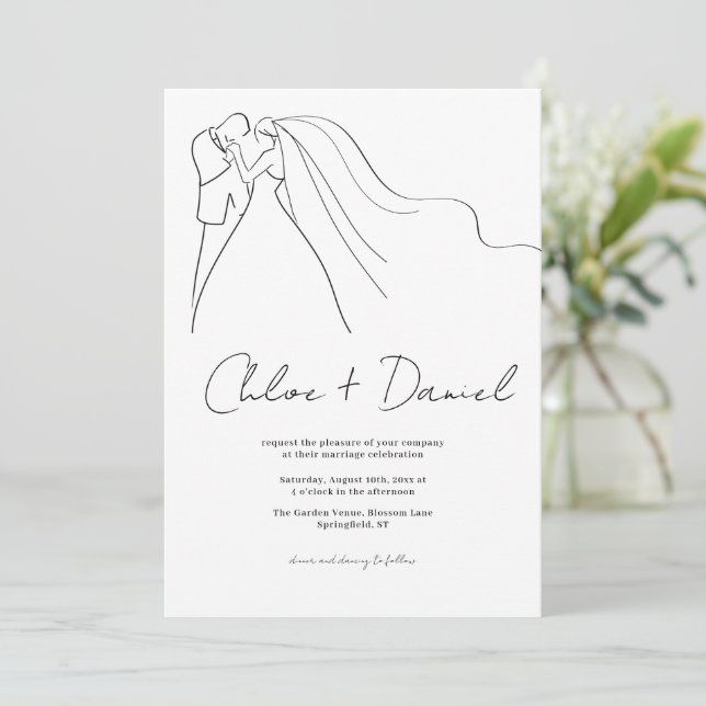 Convite de Casamento com Caligrafia Elegante Minim (Em pé/Frente)