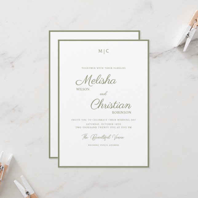 Convite de Casamento com Caligrafia Moderna Minima (Frente/Verso In Situ)