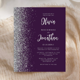 Convite de Casamento com Caligrafia Roxa Prata Orç