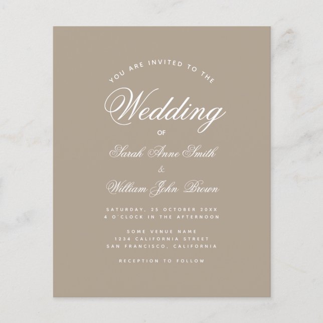 Convite de Casamento com Caligrafia Simples Orçame (Frente)