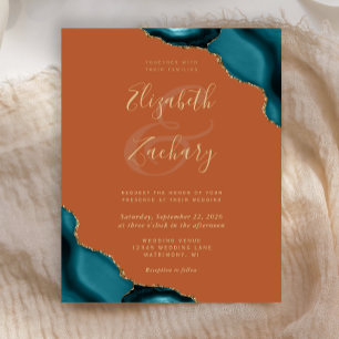 Convite de Casamento com Cantos de Ágata Teal Dour