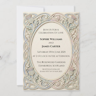 Convite de Casamento com Cardo Celta em Marfim
