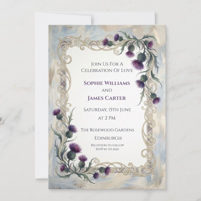 Convite de Casamento com Cardo Roxo (Frente)