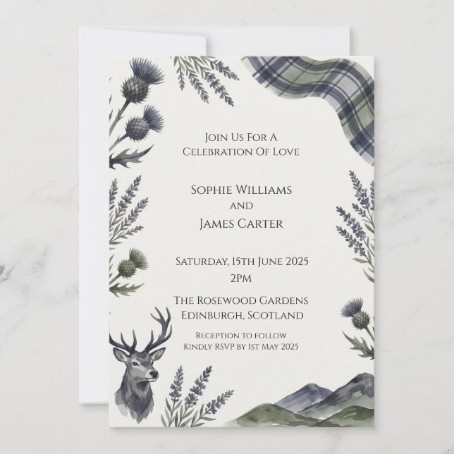 Convite de Casamento com Cardo Roxo (Frente)