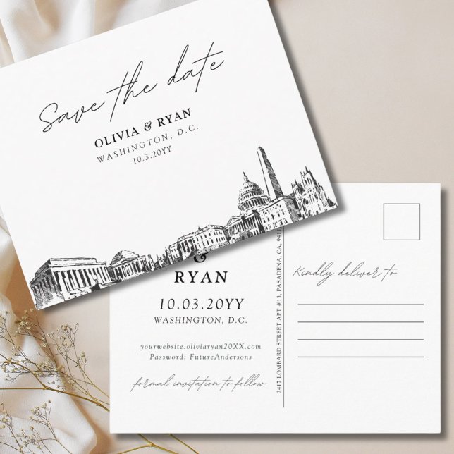 Convite de casamento com cartão-postal para salvar (Washington DC Save the Date Postcard Wedding
)