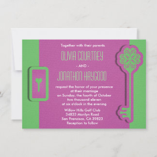 Convite de casamento com chave mestra e fechadura