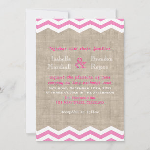 Convite de Casamento com Chevron Rosa em Fundo de