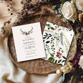 convite de casamento com chifres de veado florais