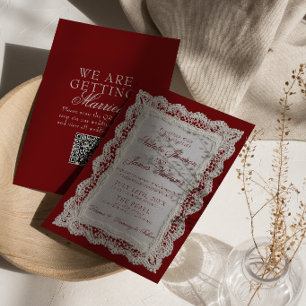 Convite de Casamento com Código QR Burgundy Lace O