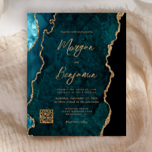 Convite de Casamento com Código QR de Ágata Azul T