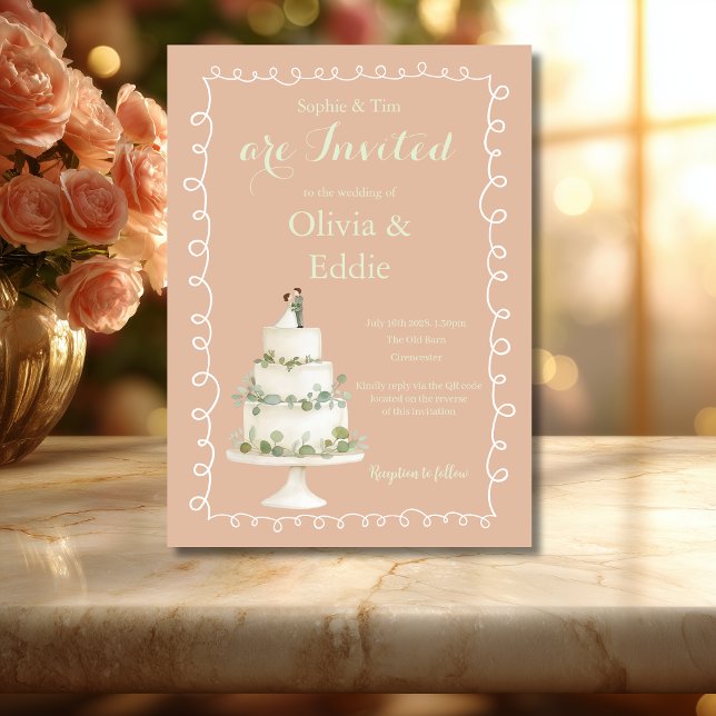 Convite de Casamento com Código QR de Bolo de Casa (Criador carregado)