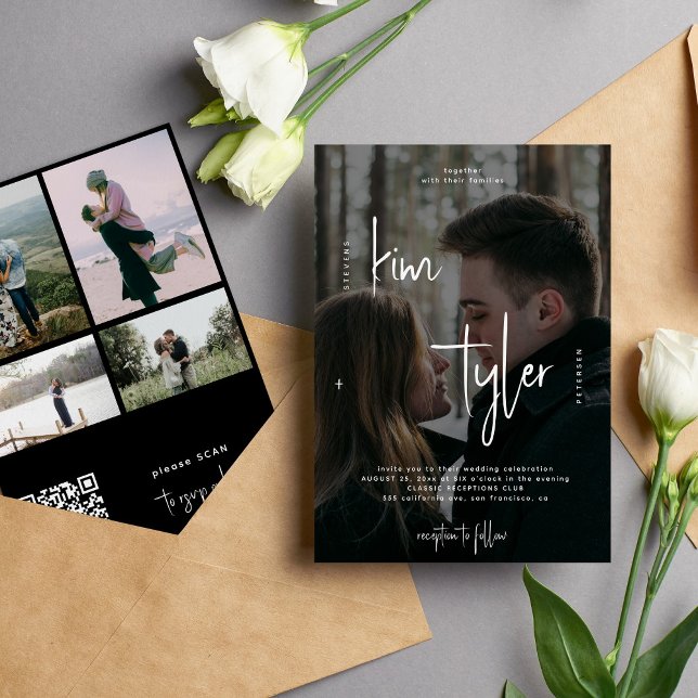 Convite de casamento com código QR de colagem de 5 (Criador carregado)
