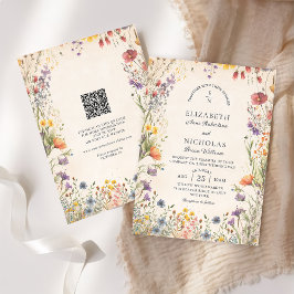 Convite de Casamento com Código QR de Flores Silve
