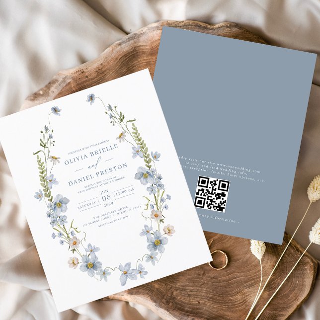Convite de Casamento com Código QR de Flores Silve (Criador carregado)