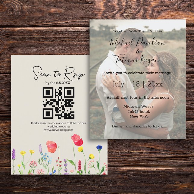convite de casamento com código qr de flores silve (Criador carregado)