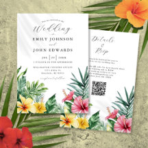 Convite de Casamento com Código QR de Flores Tropi