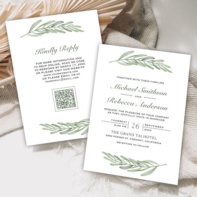 Convite de Casamento com Código QR de Folhas de Ol (Criador carregado)