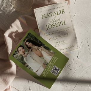 Convite de Casamento com Código QR de Foto Antigo 